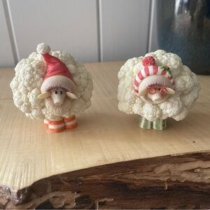 JUST IN Enesco Home Grown 2008 Christmas Sheep Santa Mrs Claus Cauliflower 2Pc